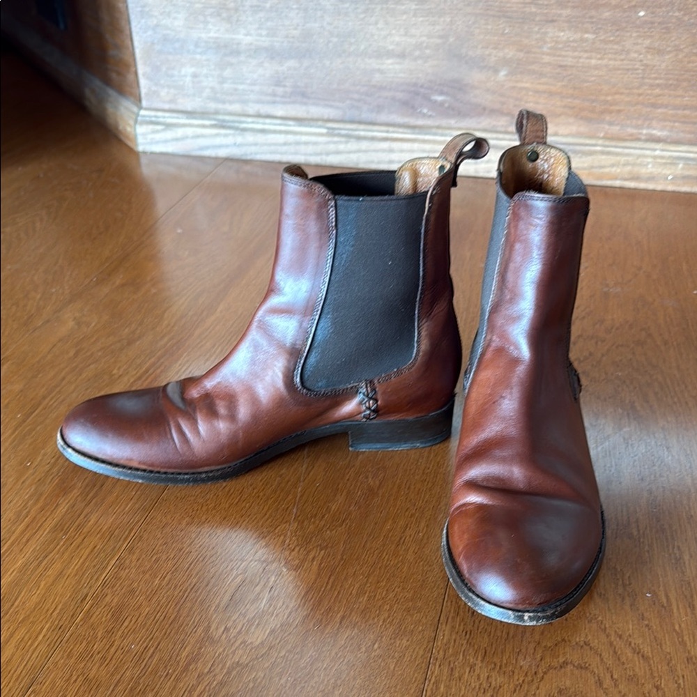Frye Brown Ankle Boots with Elastic Panels